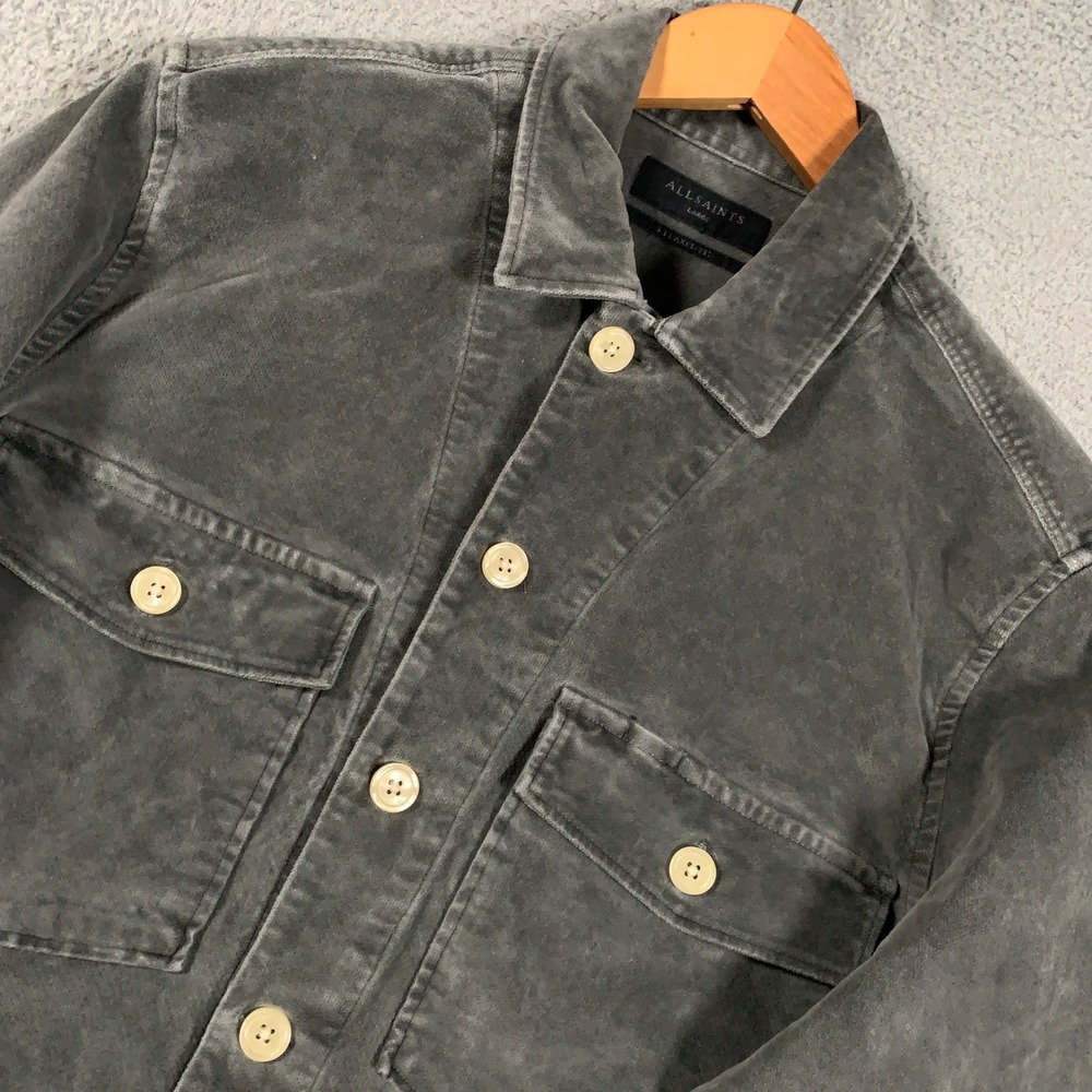 AllSaints Harrier Shirt Men's Large Grey Relaxed Fit Corduroy Button Long Sleeve